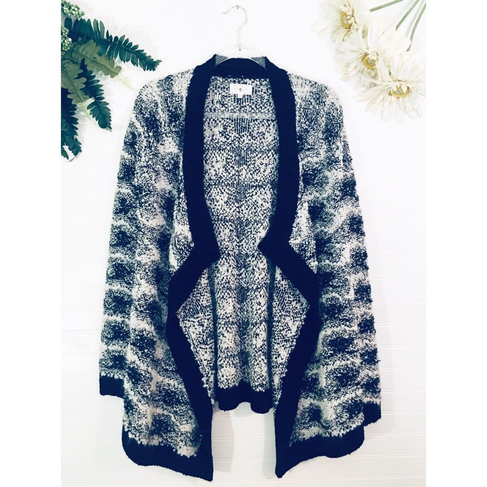 Lou & Grey Pepper Salt Fuzzy Waterfall Open Draped Cardigan Size Small